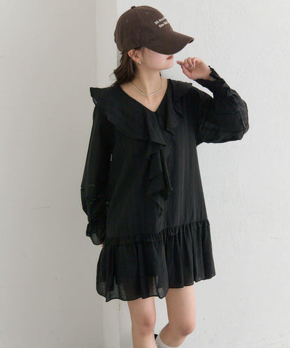荷葉邊層疊迷你連衣裙