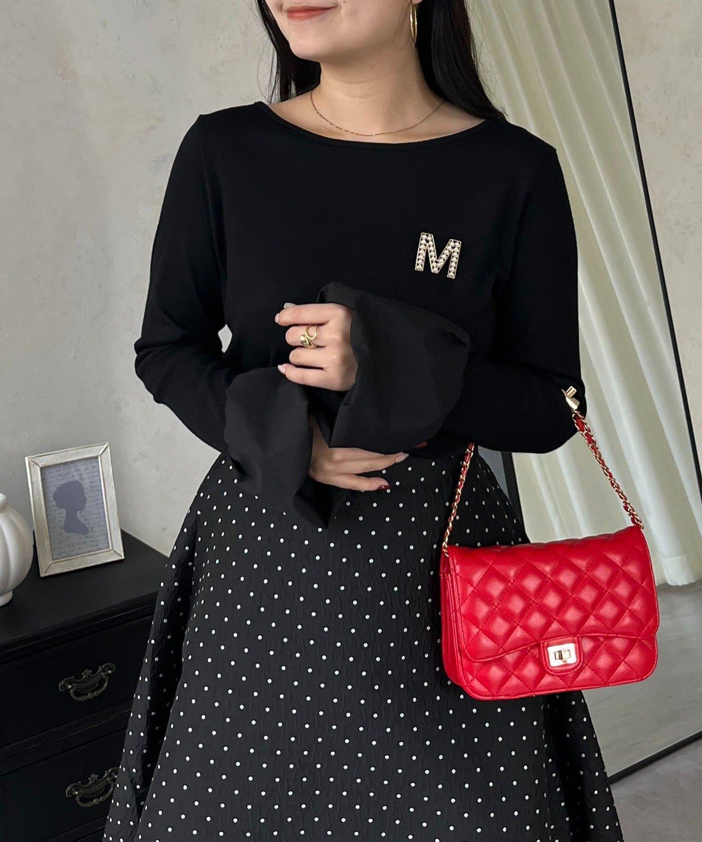 泡泡袖羅紋針織上衣