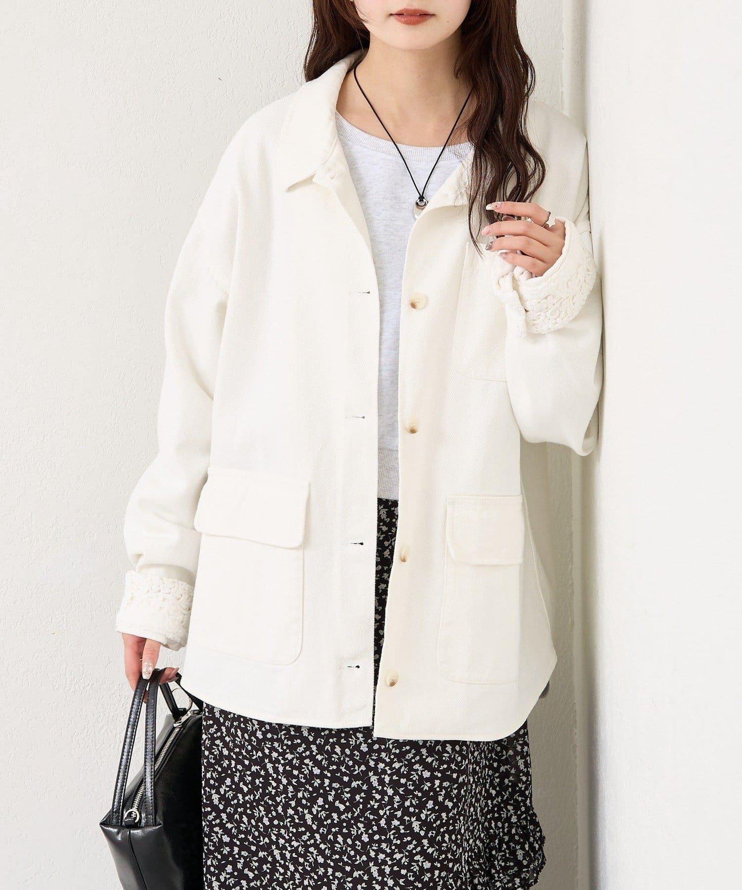 下襬蕾絲斜紋夾克