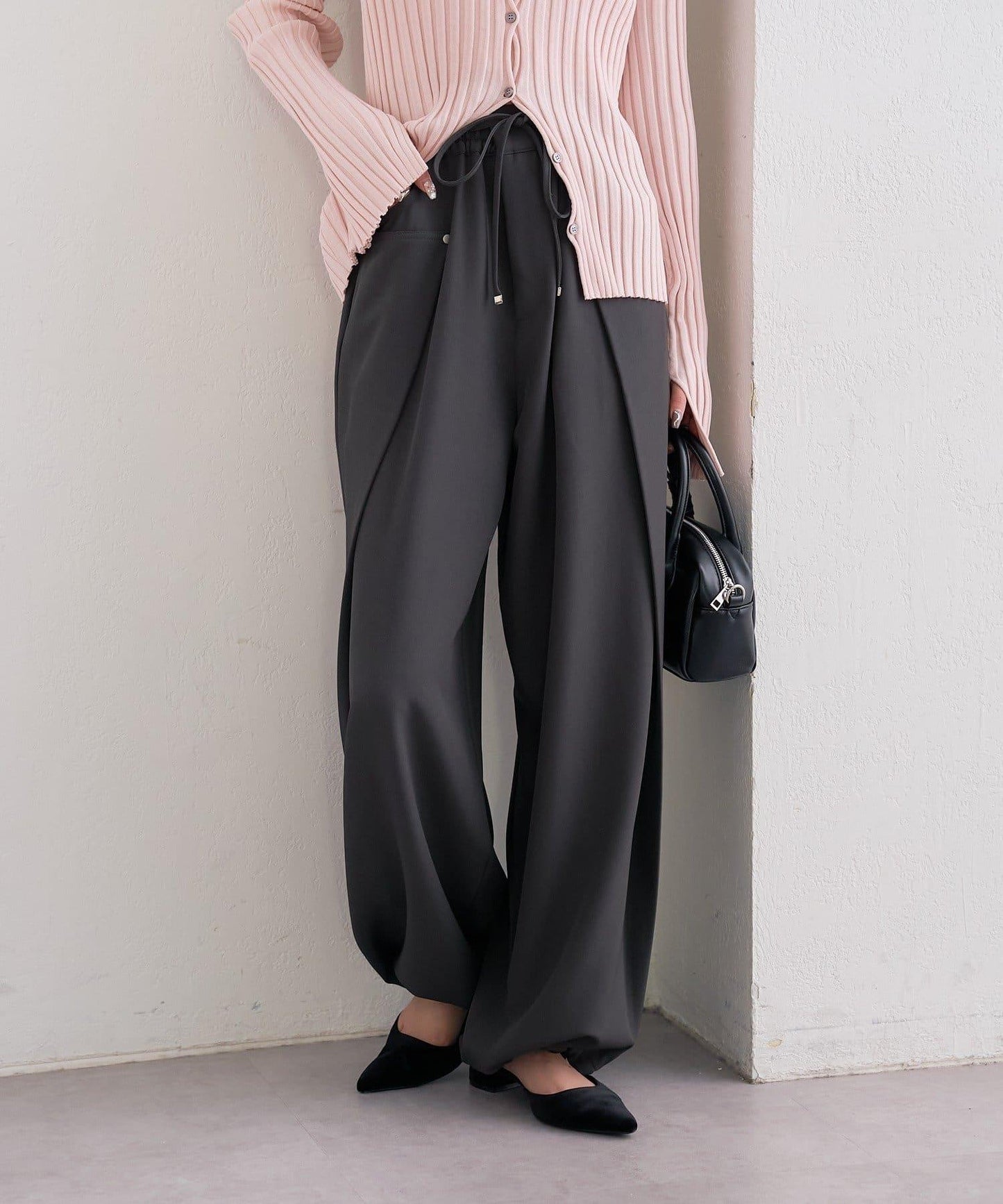 高腰褶皺休閒西裝褲