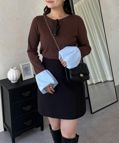 泡泡袖羅紋針織上衣