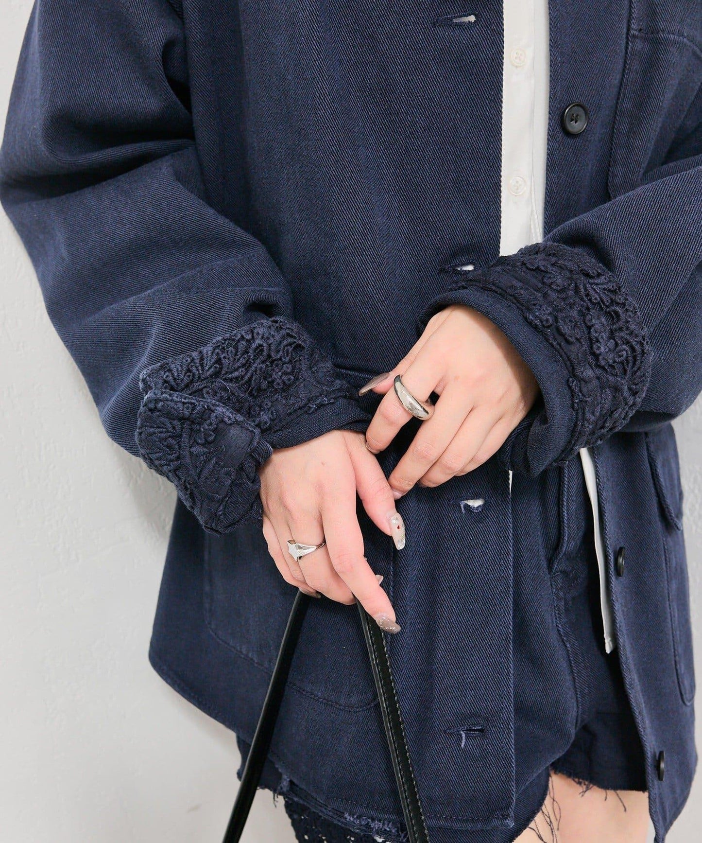 下襬蕾絲斜紋夾克