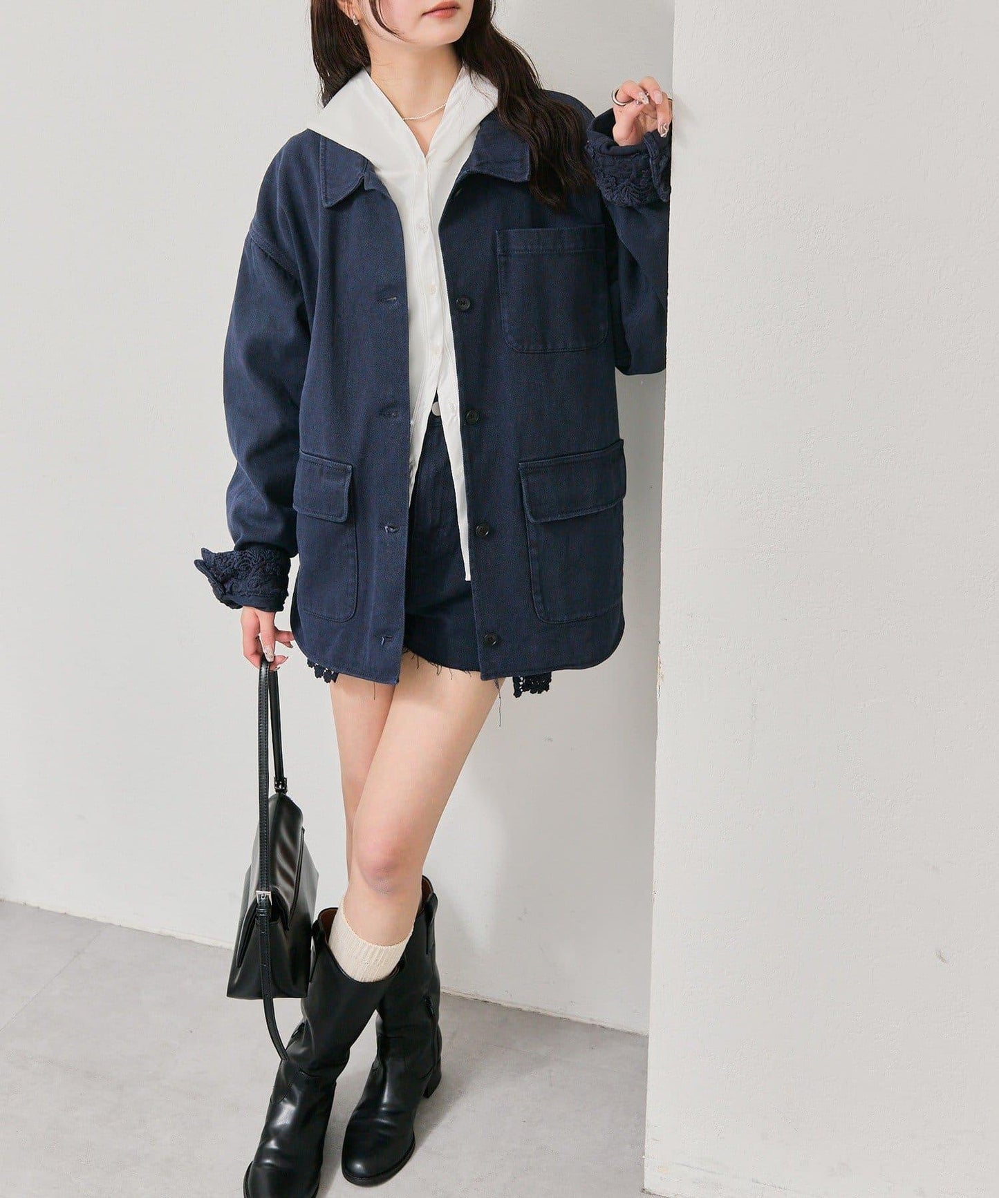 下襬蕾絲斜紋夾克