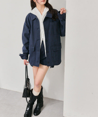 下襬蕾絲斜紋夾克