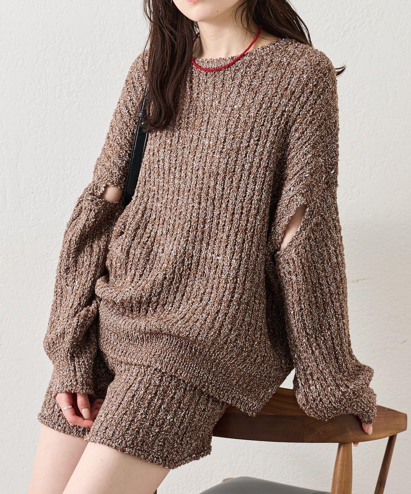 粗花紗開叉針織衫