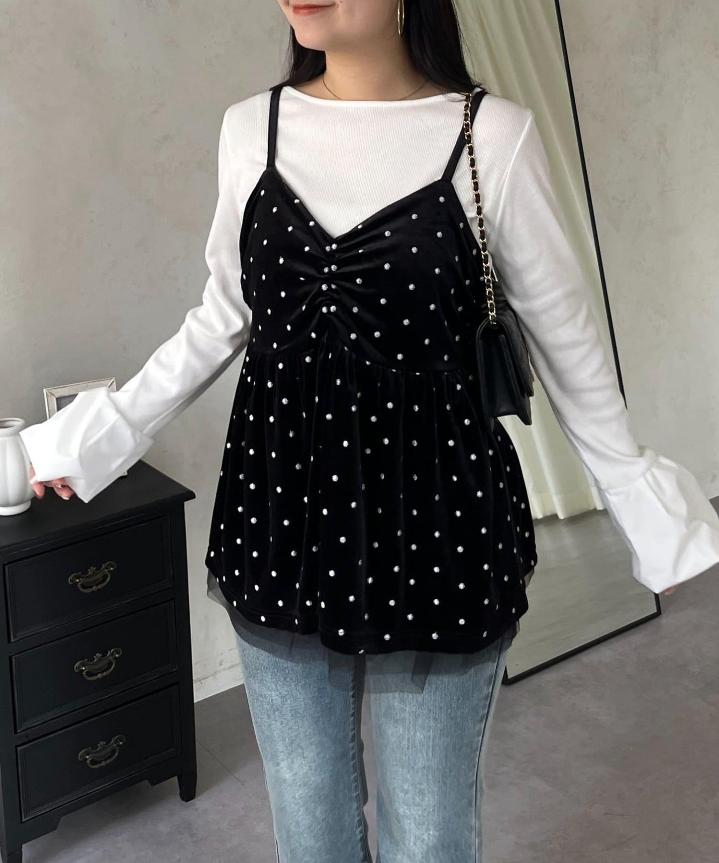 泡泡袖羅紋針織上衣