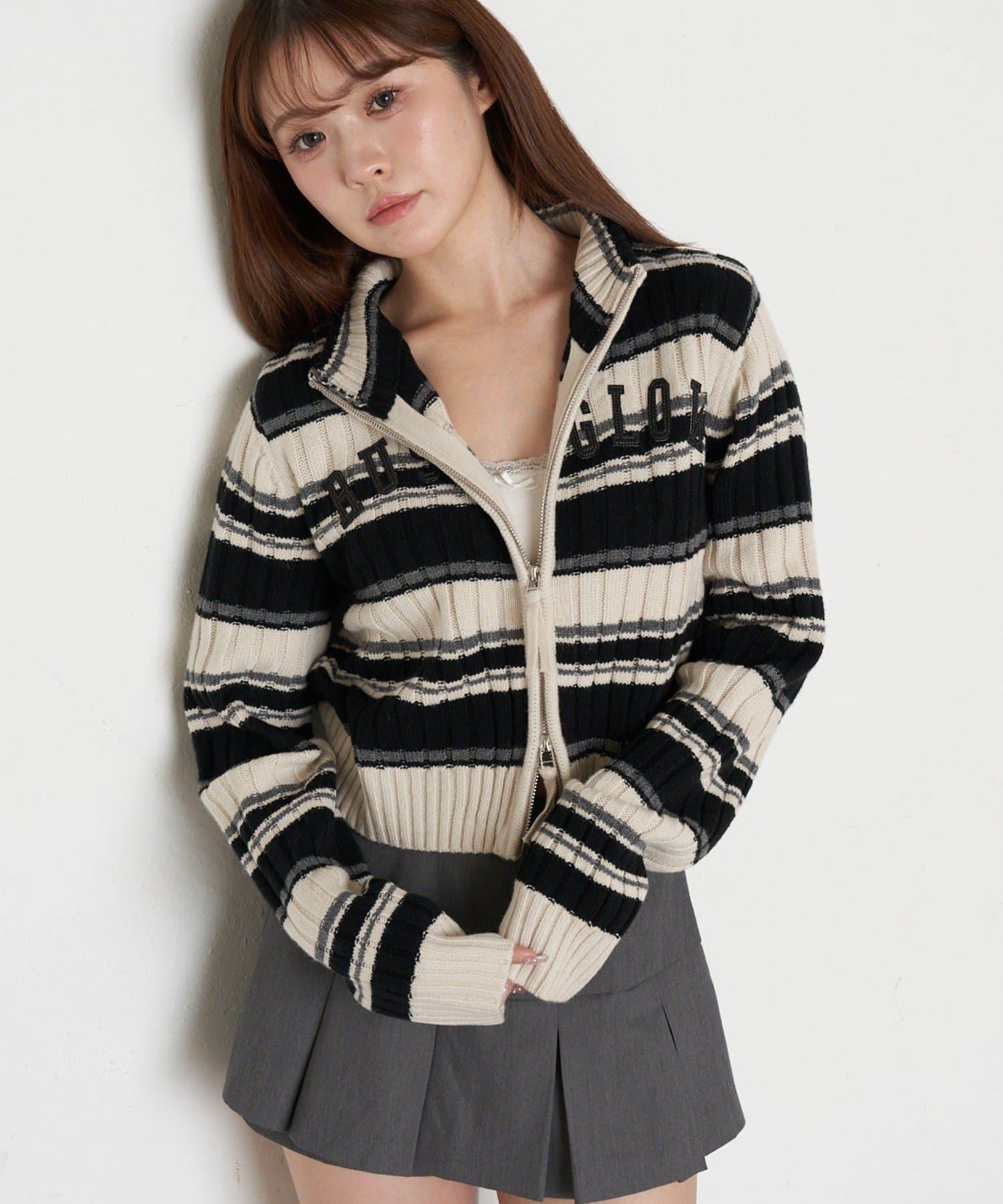 Logo高領拉鍊針織衫