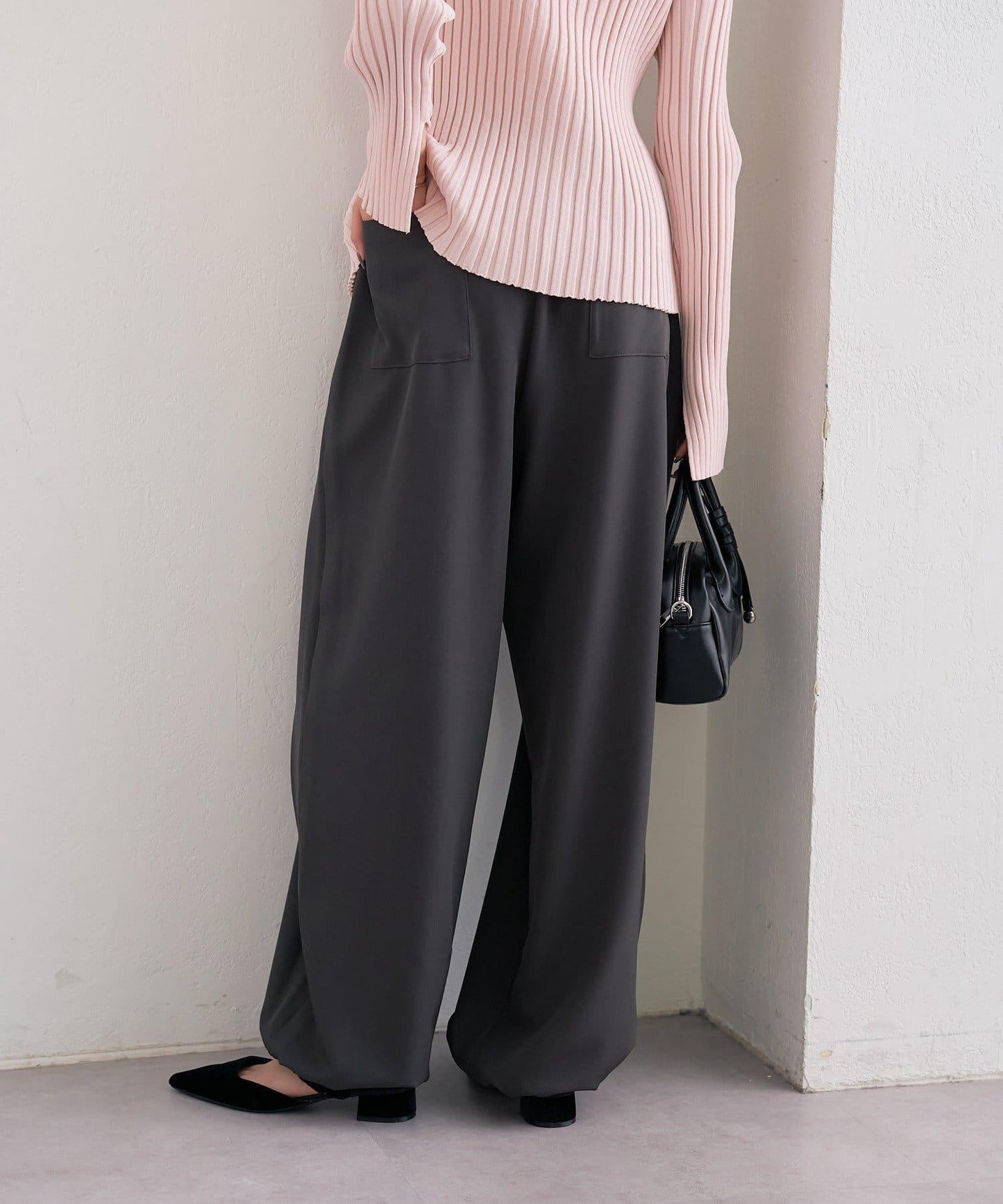 高腰褶皺休閒西裝褲