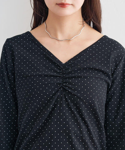波點印花長袖T恤