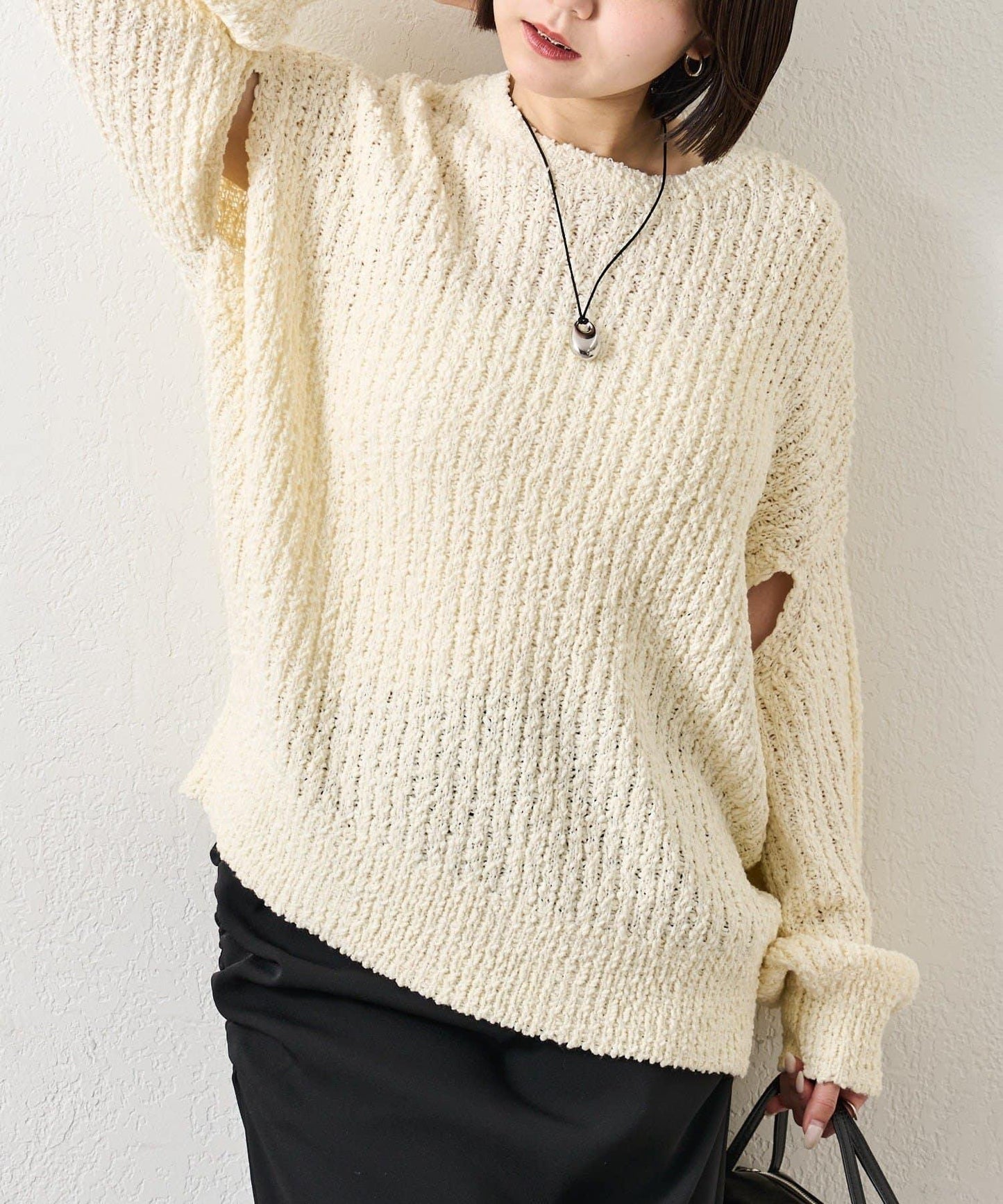 粗花紗開叉針織衫