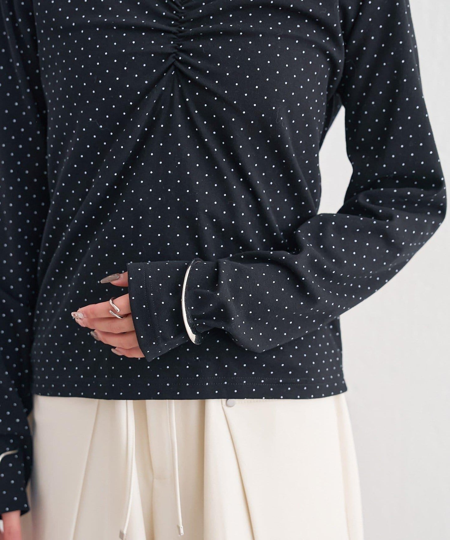 波點印花長袖T恤