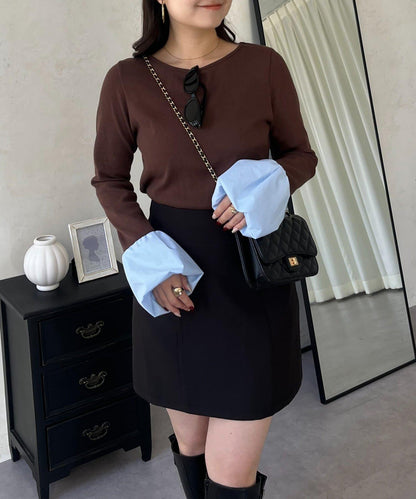 泡泡袖羅紋針織上衣