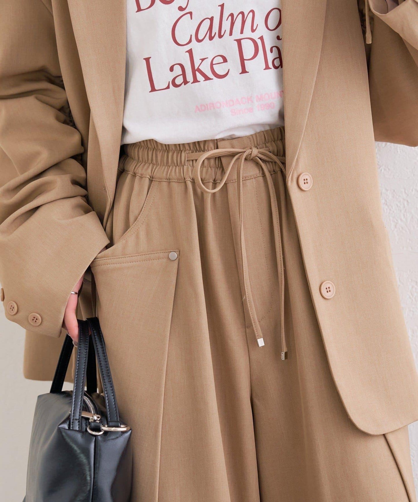 高腰褶皺休閒西裝褲