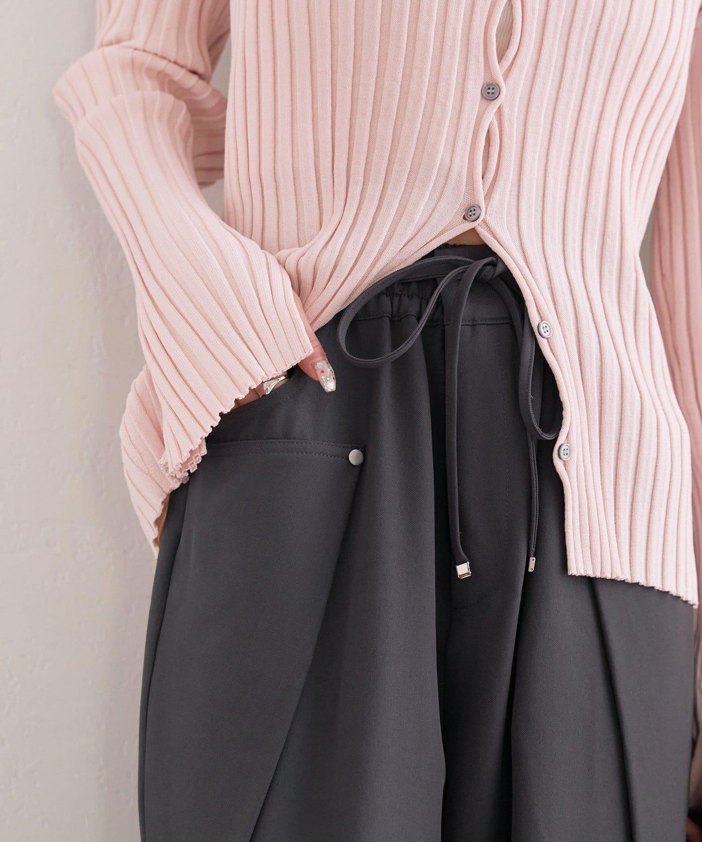 高腰褶皺休閒西裝褲