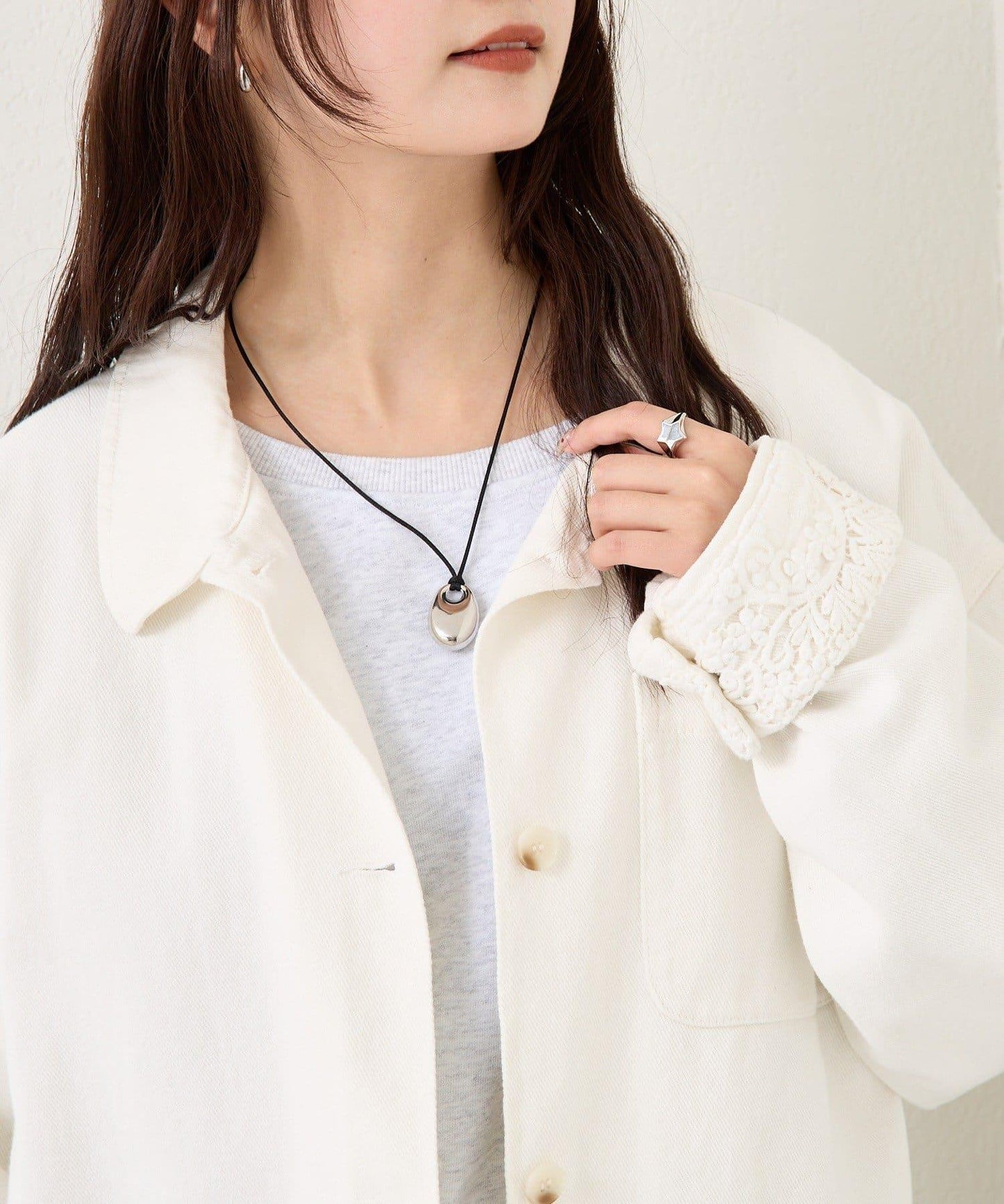 下襬蕾絲斜紋夾克