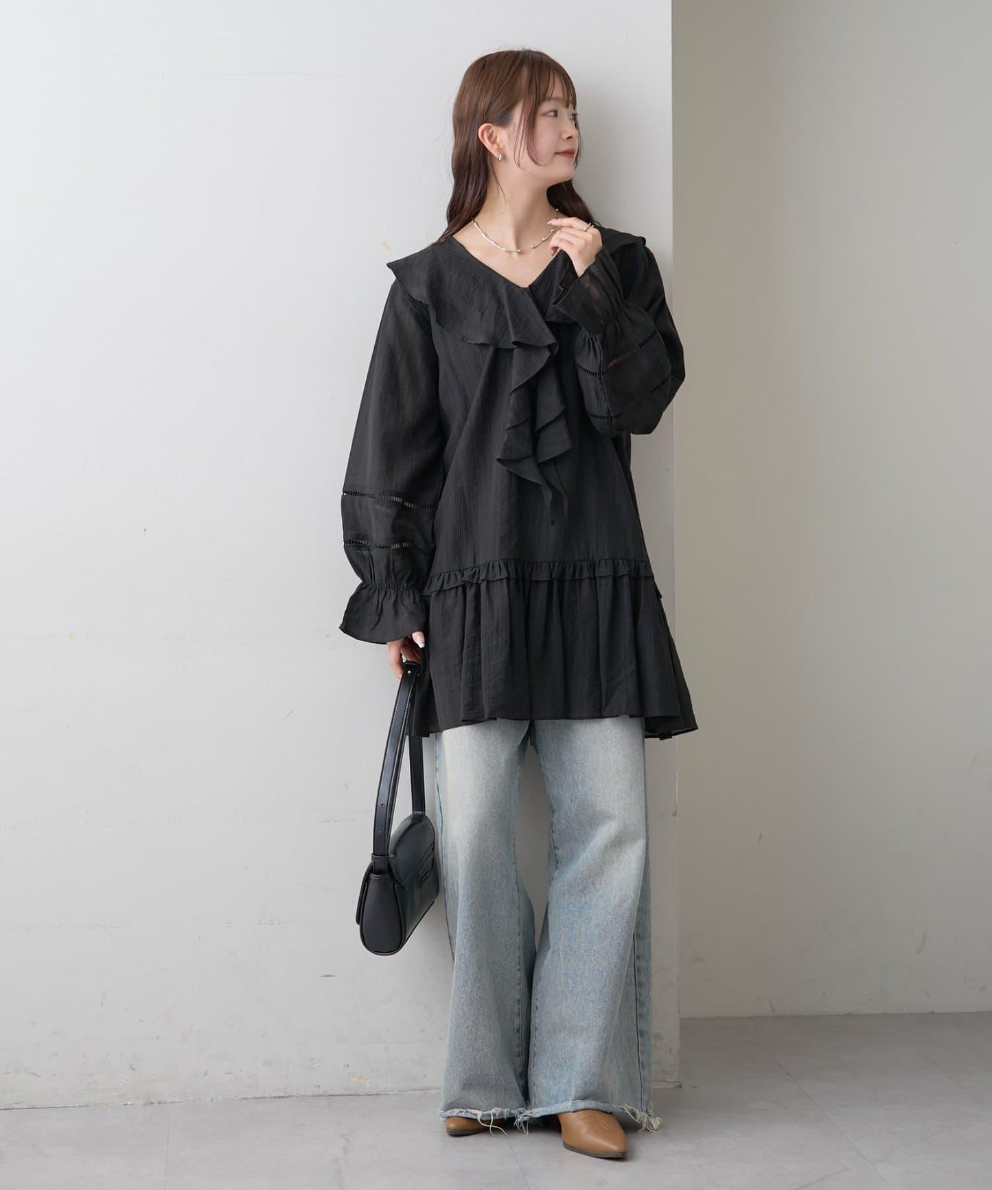 荷葉邊層疊迷你連衣裙