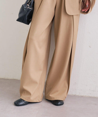 高腰褶皺休閒西裝褲