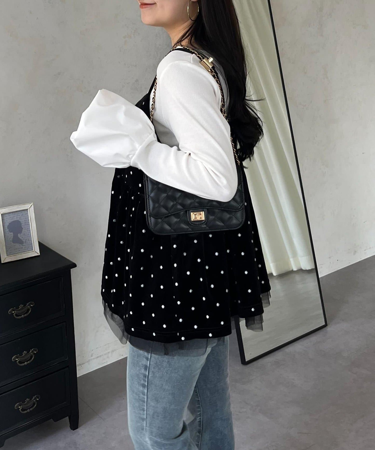 泡泡袖羅紋針織上衣