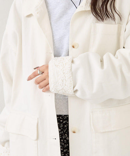 下襬蕾絲斜紋夾克
