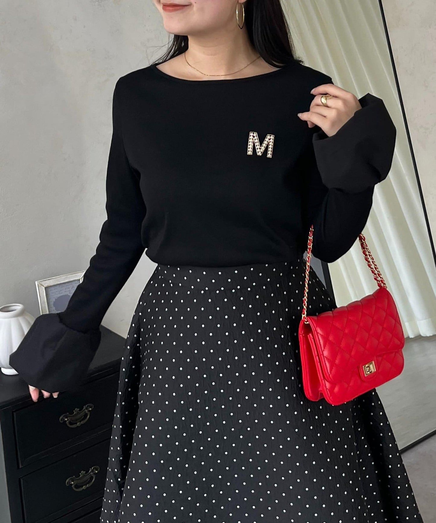 泡泡袖羅紋針織上衣