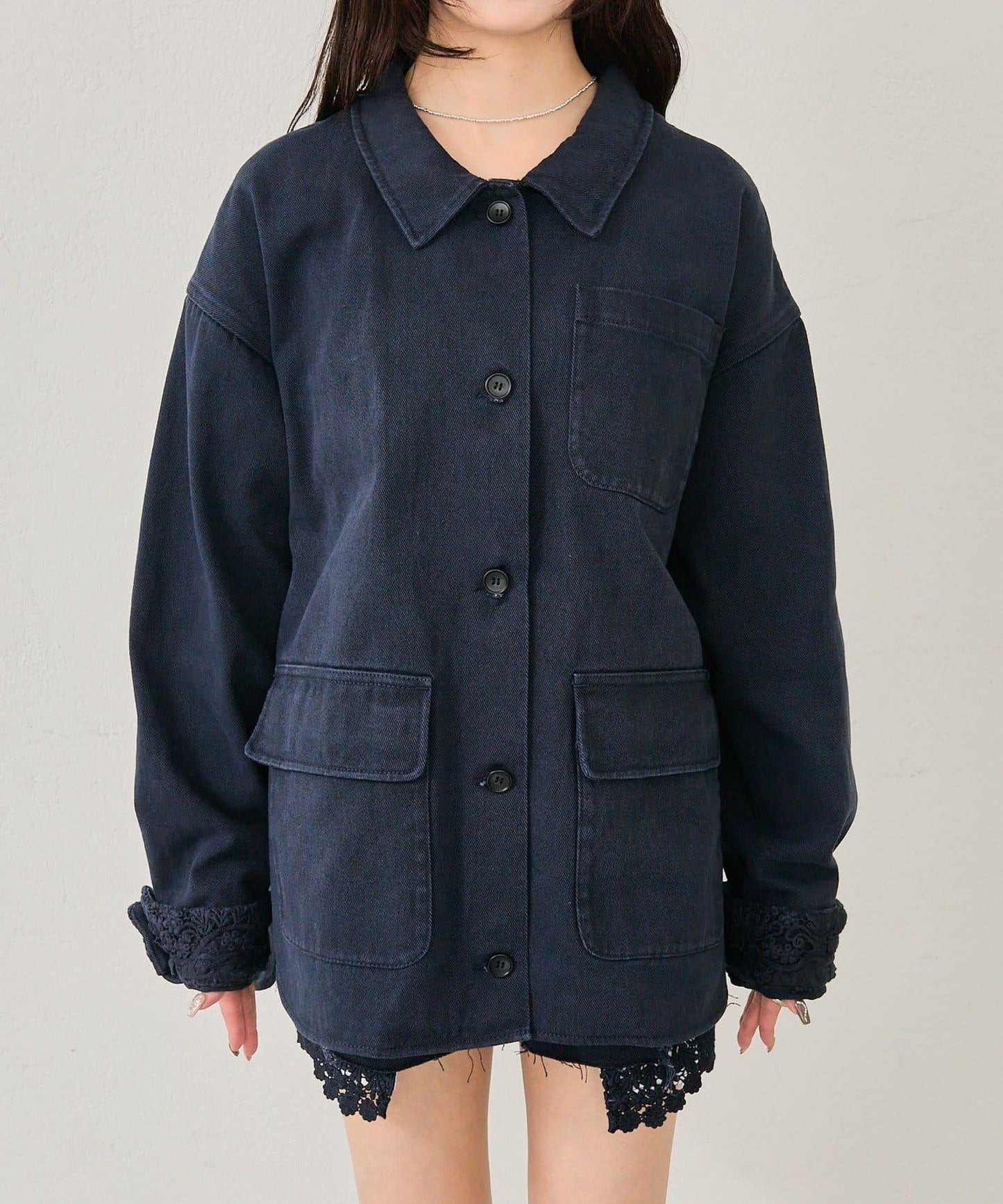 下襬蕾絲斜紋夾克