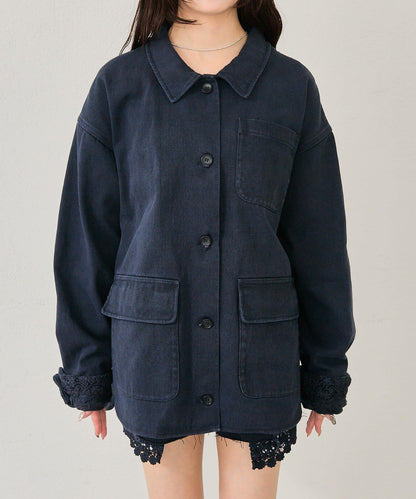 下襬蕾絲斜紋夾克