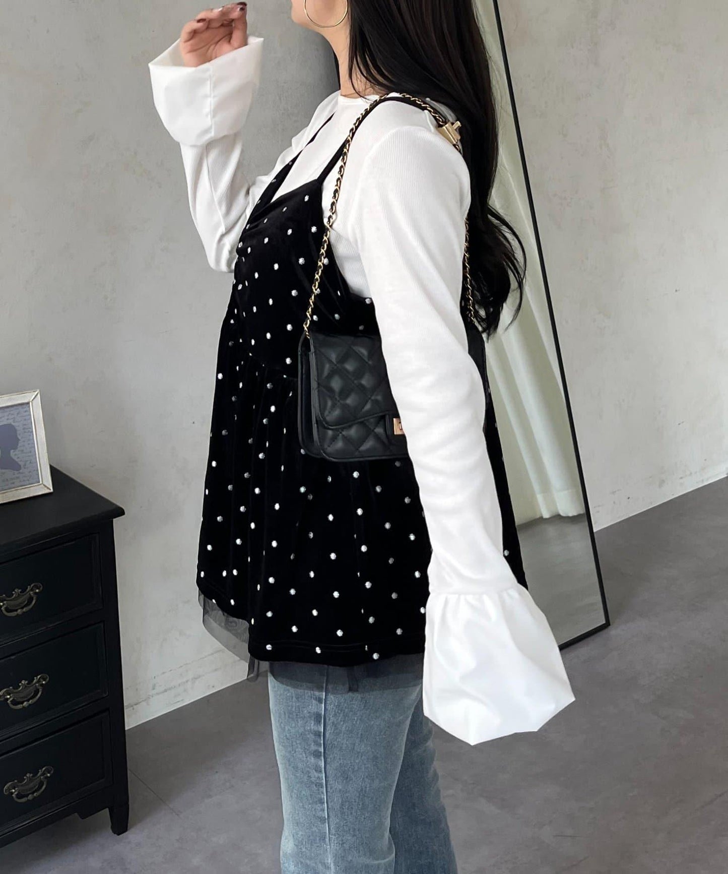 泡泡袖羅紋針織上衣