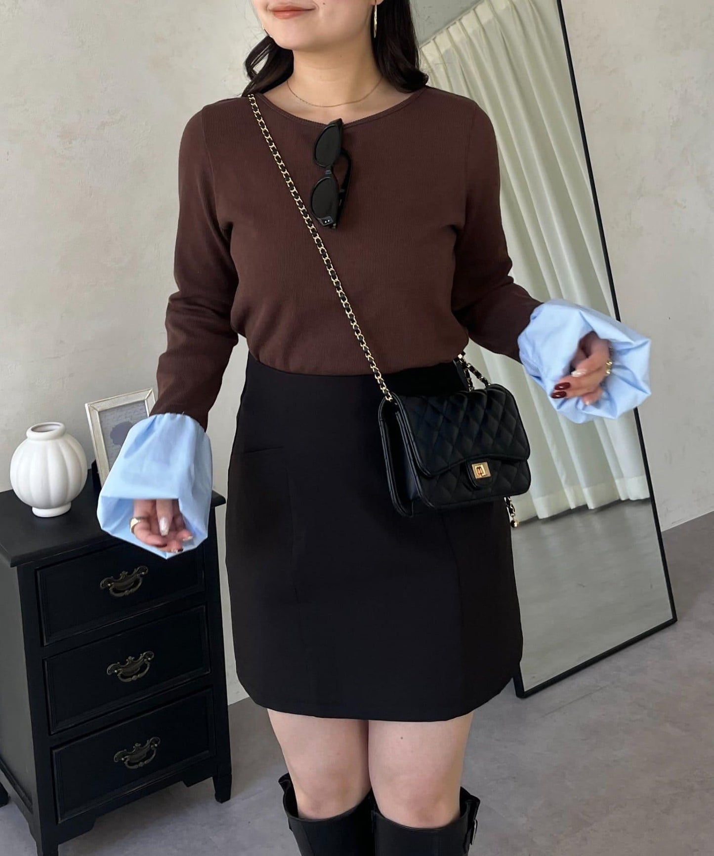 泡泡袖羅紋針織上衣