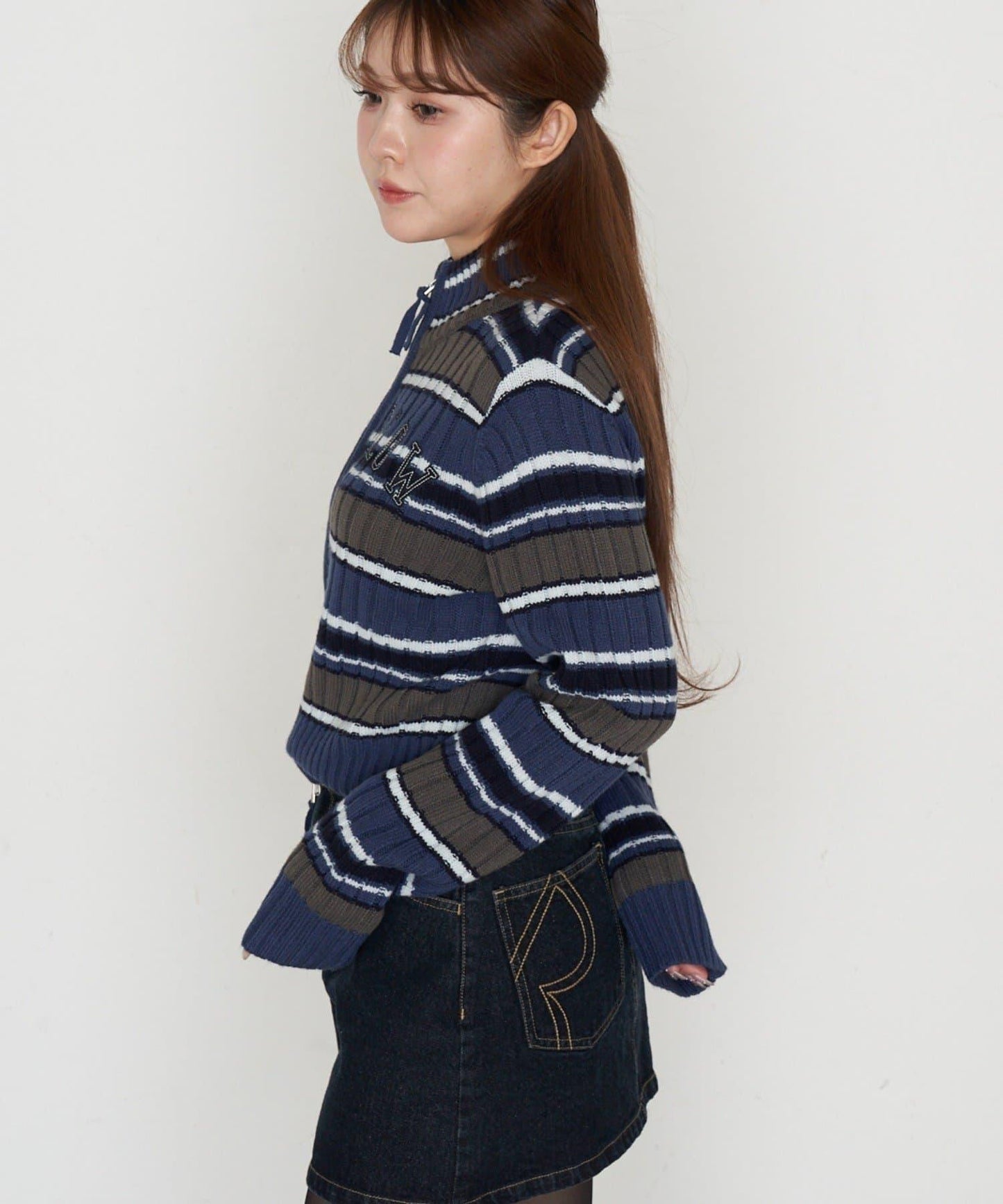 Logo高領拉鍊針織衫