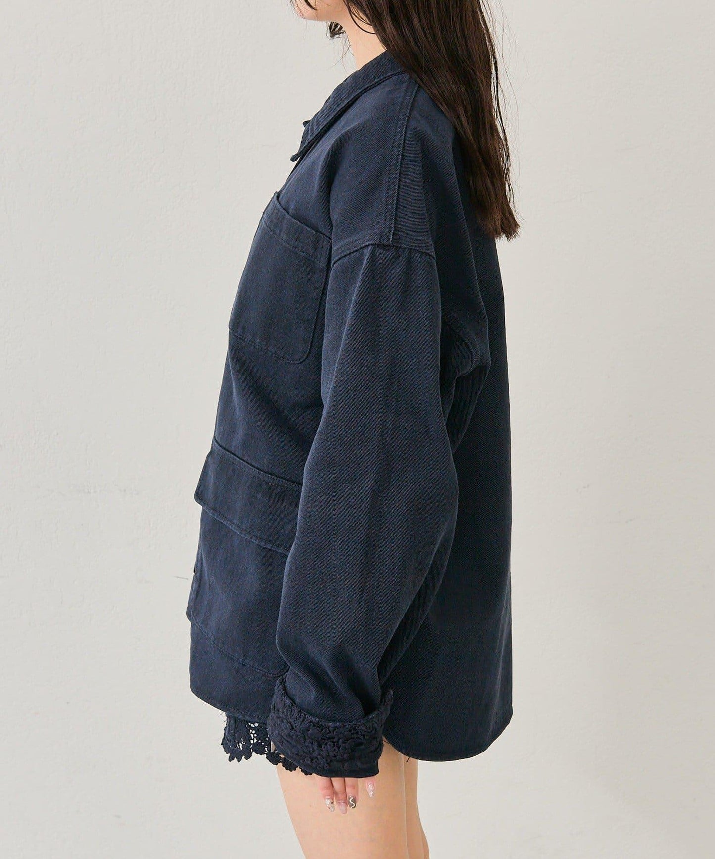 下襬蕾絲斜紋夾克