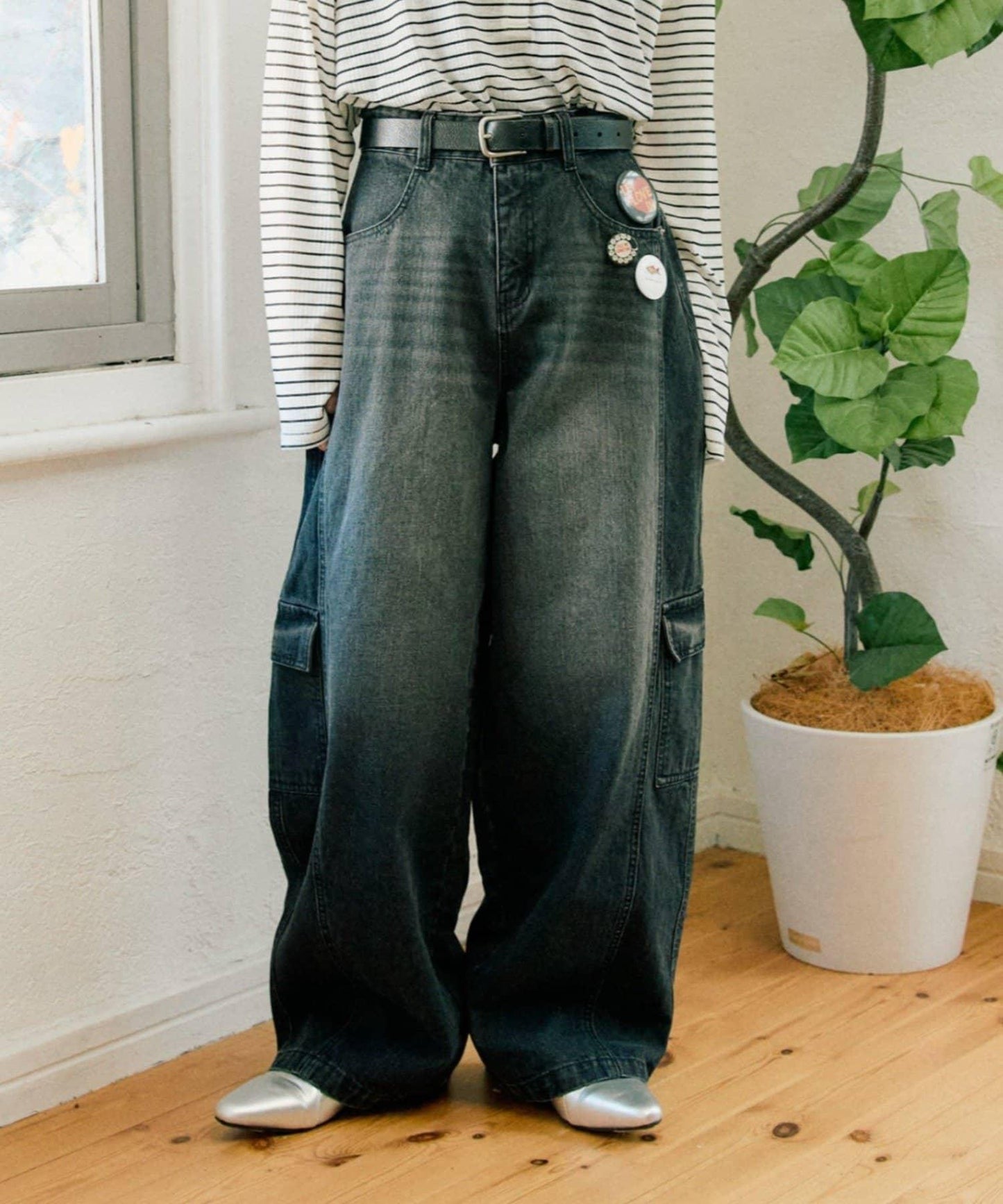 【UNISEX】泡泡廓形工裝牛仔褲