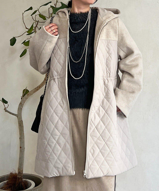 異材質拼接絎縫大衣