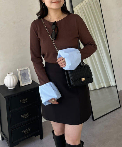 泡泡袖羅紋針織上衣