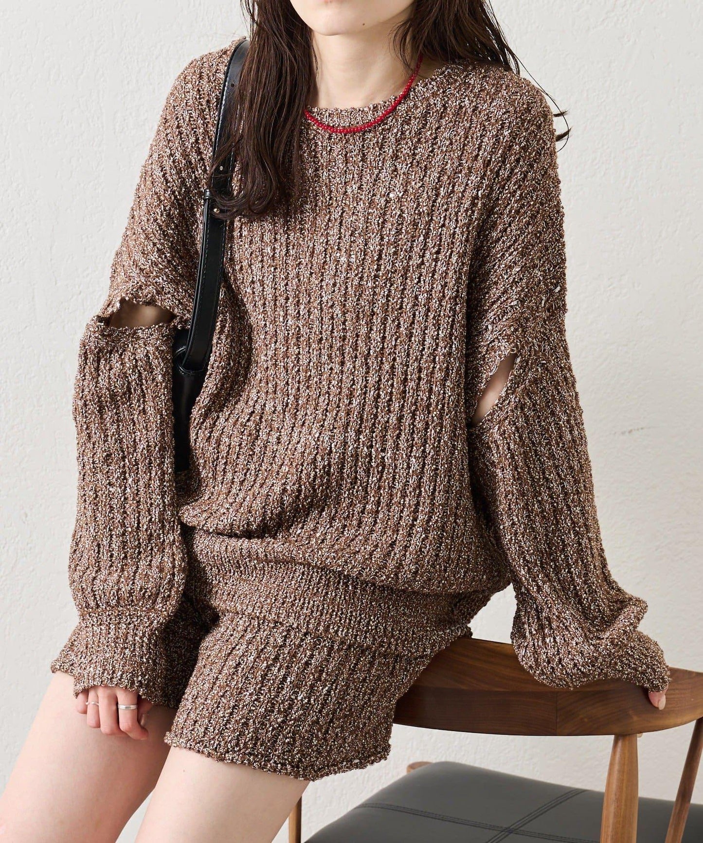 粗花紗開叉針織衫