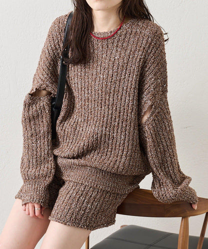 粗花紗開叉針織衫