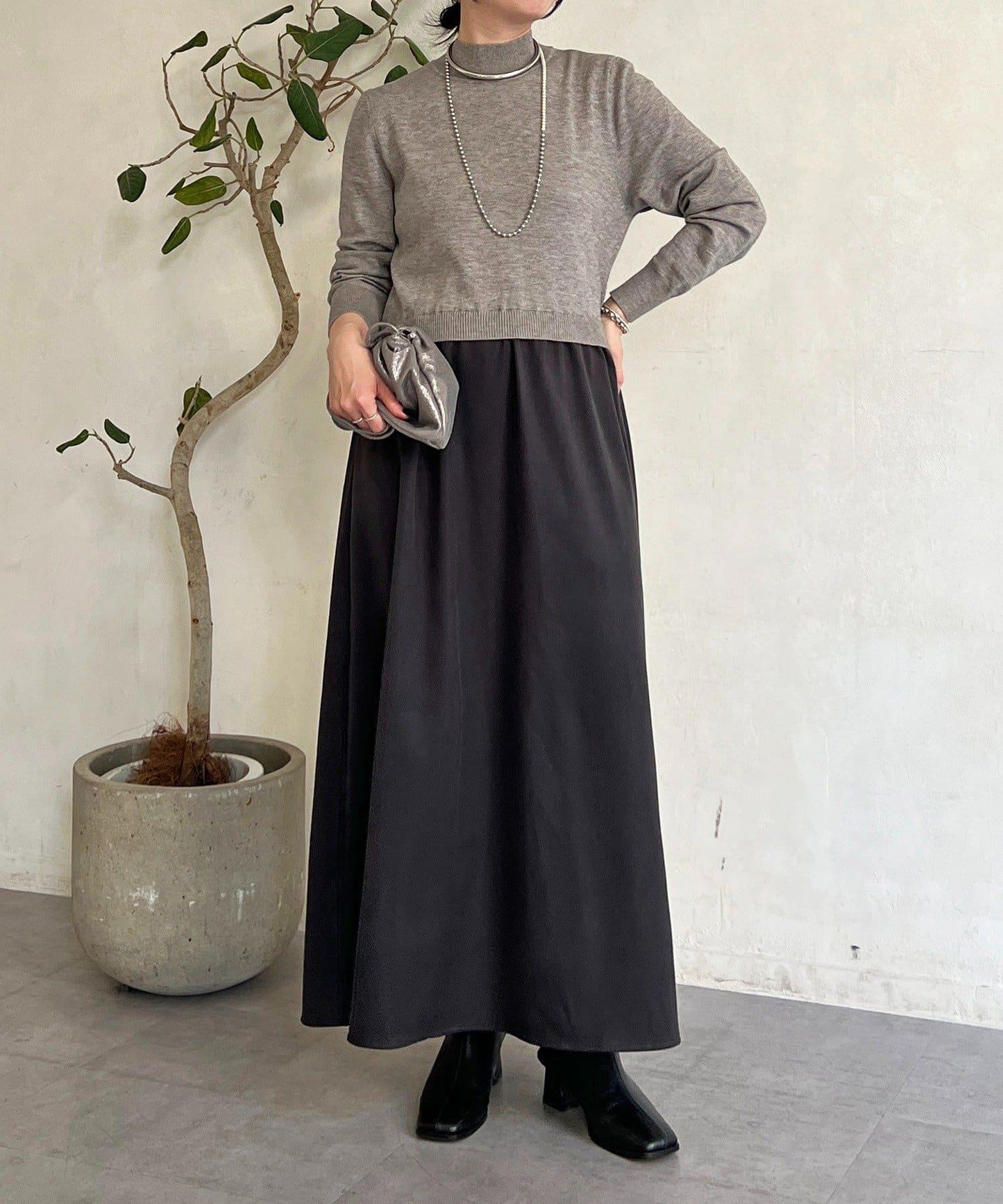 針織拼接連衣裙