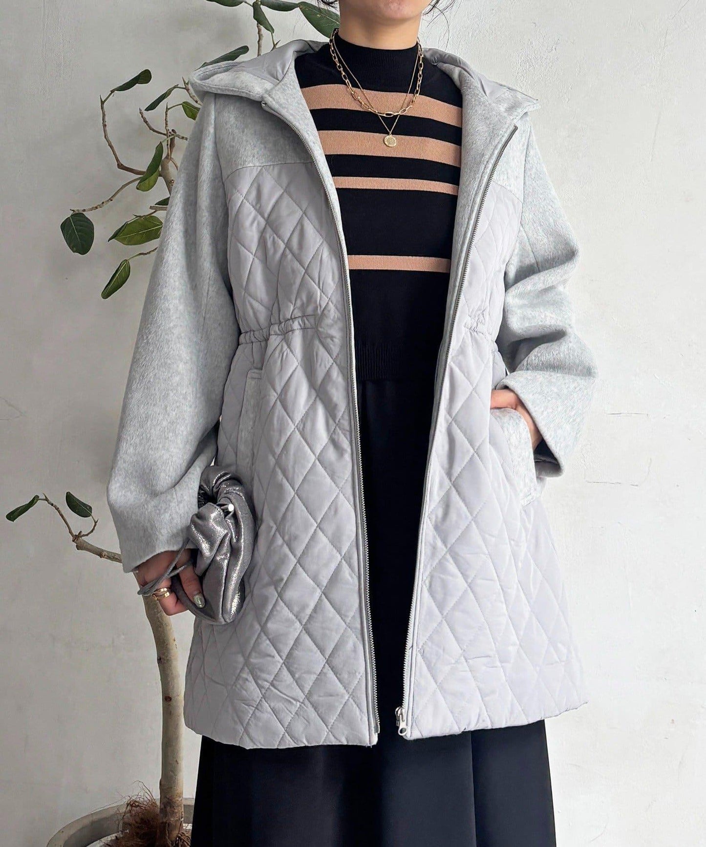 異材質拼接絎縫大衣