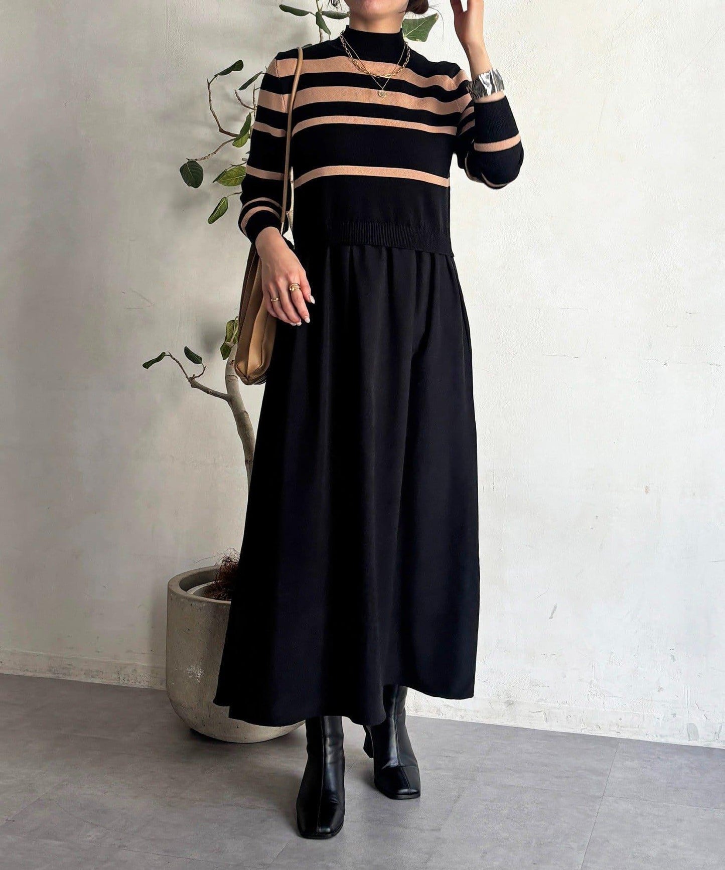 針織拼接連衣裙