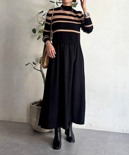 針織拼接連衣裙