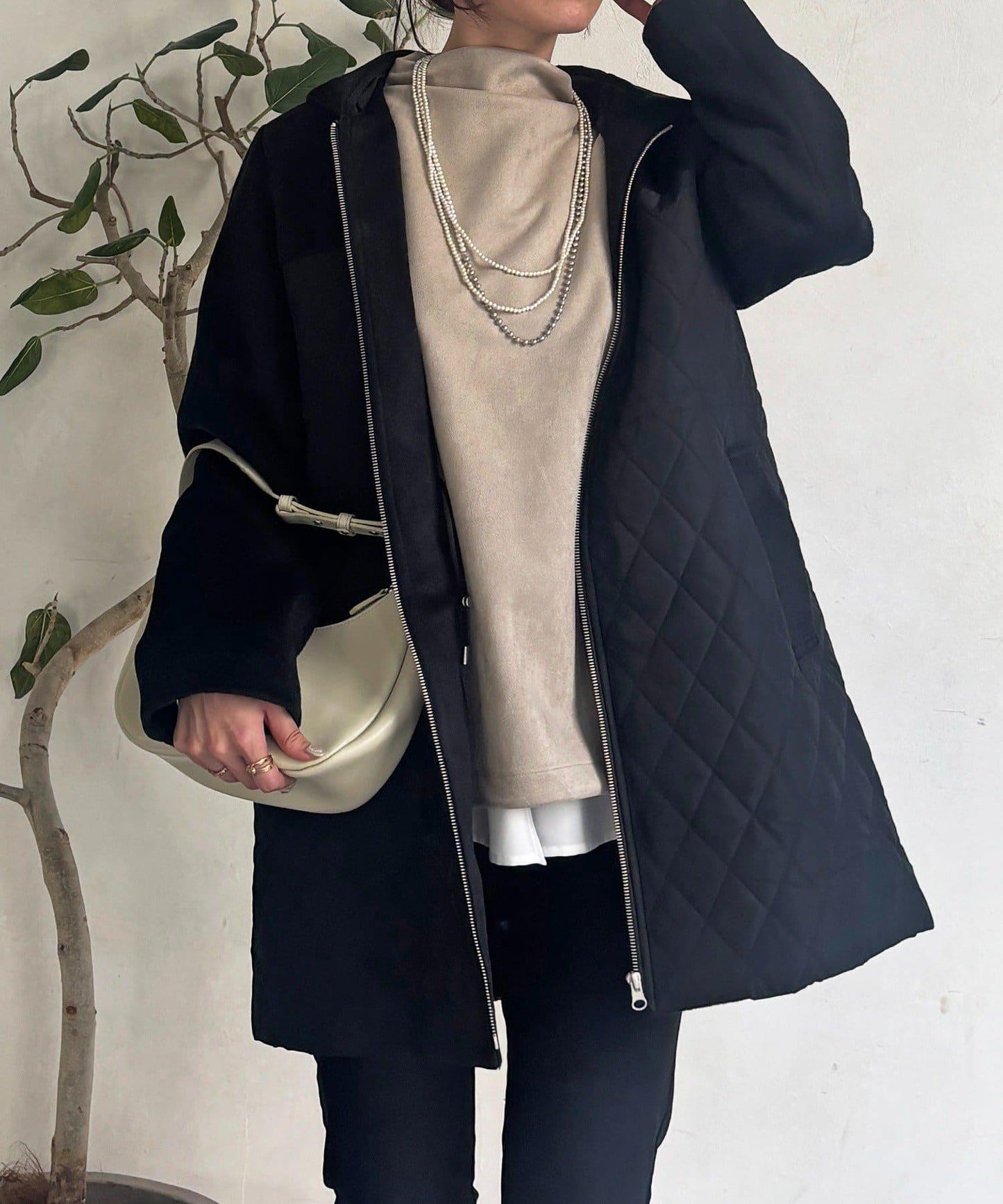 異材質拼接絎縫大衣