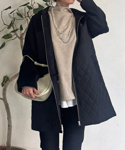 異材質拼接絎縫大衣