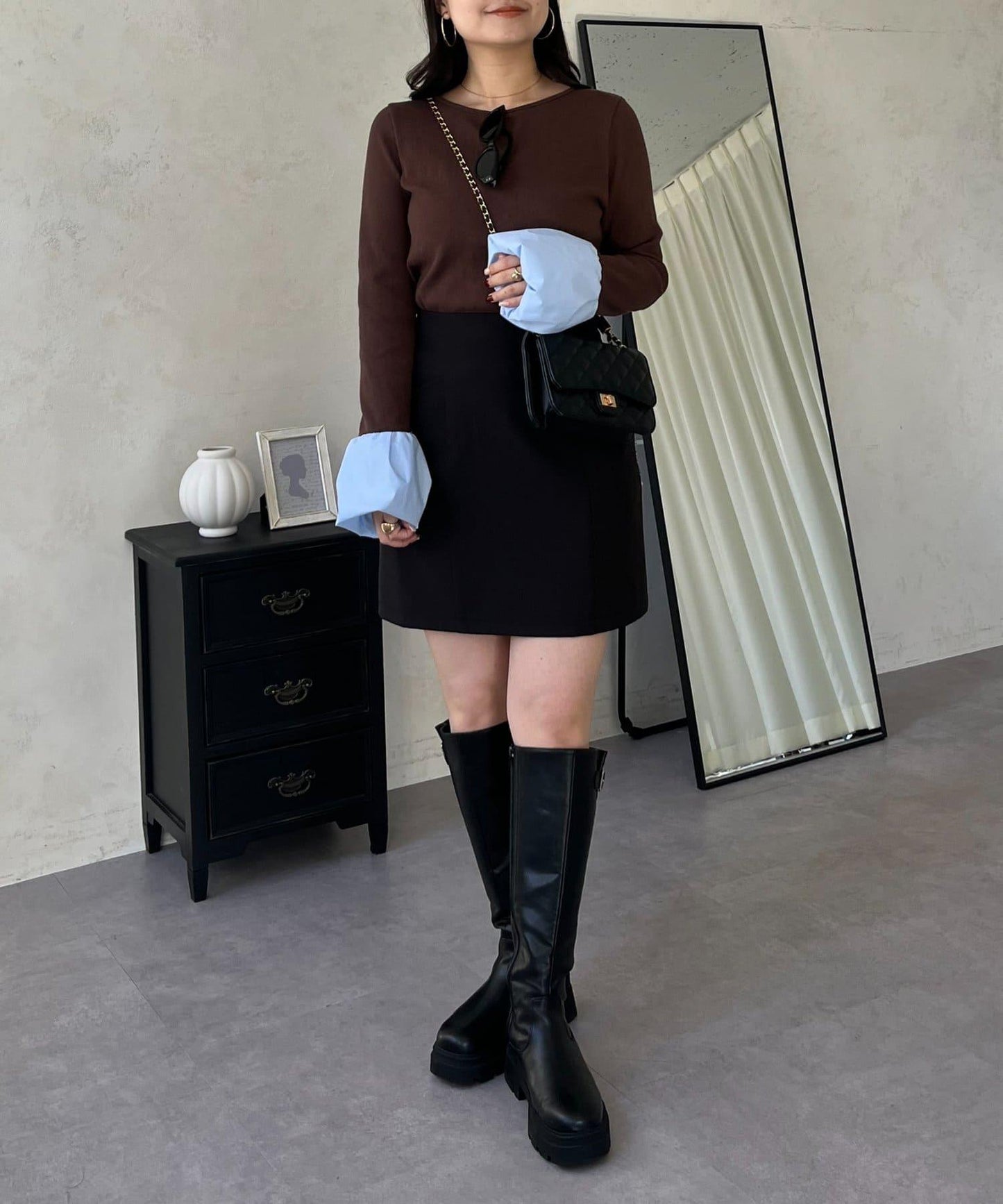 泡泡袖羅紋針織上衣