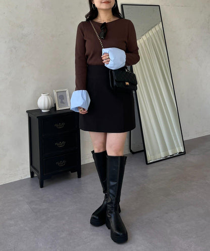 泡泡袖羅紋針織上衣