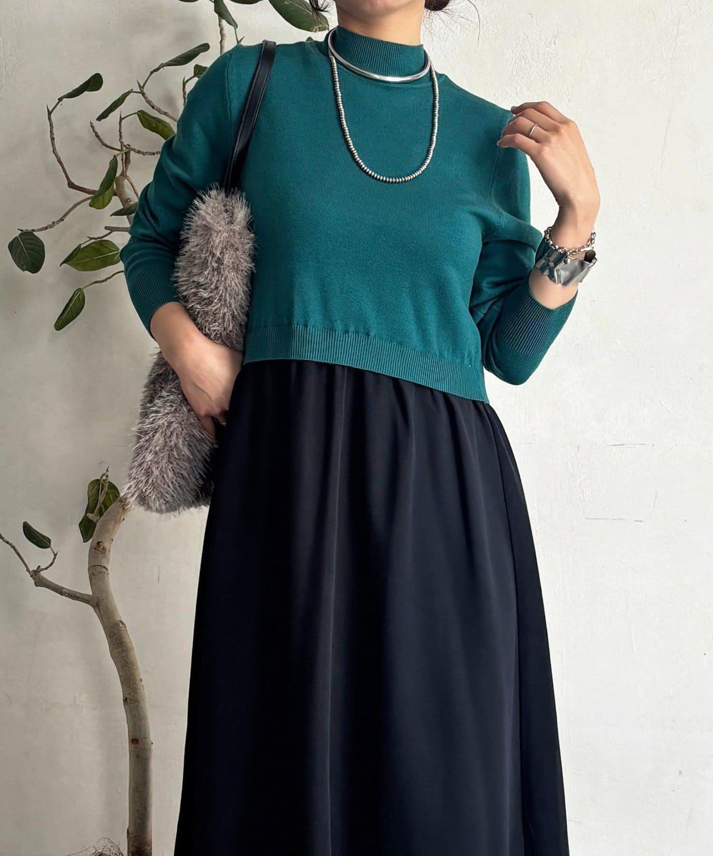 針織拼接連衣裙