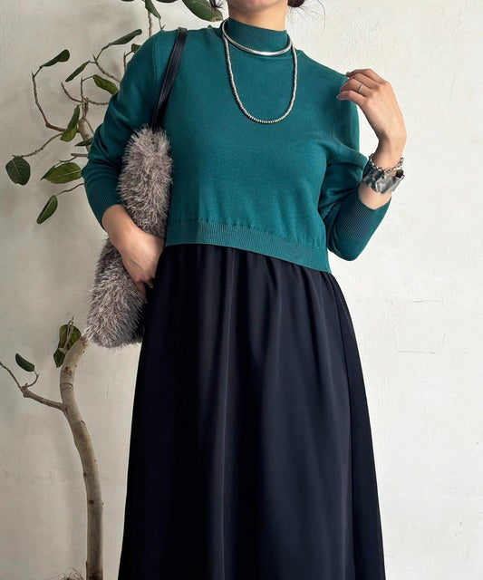 針織拼接連衣裙