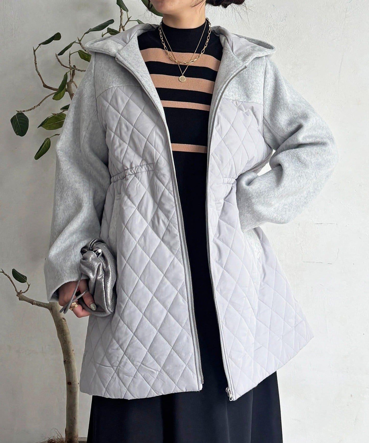 異材質拼接絎縫大衣