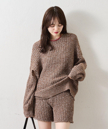 粗花紗開叉針織衫