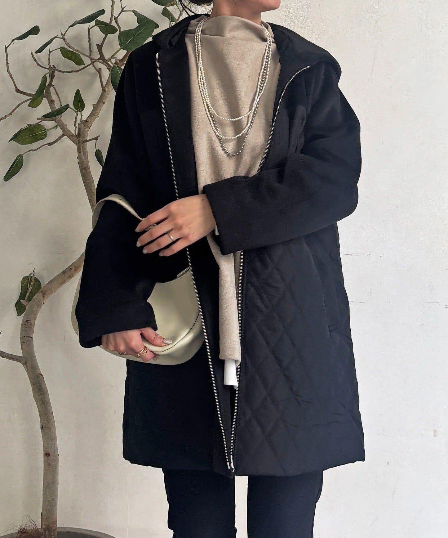 異材質拼接絎縫大衣