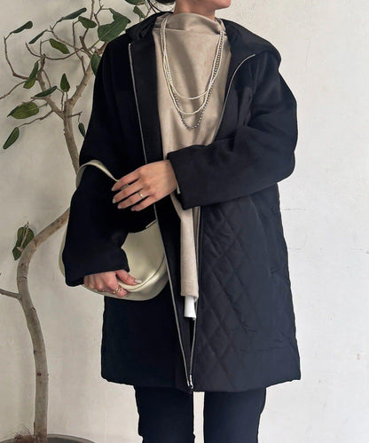 異材質拼接絎縫大衣