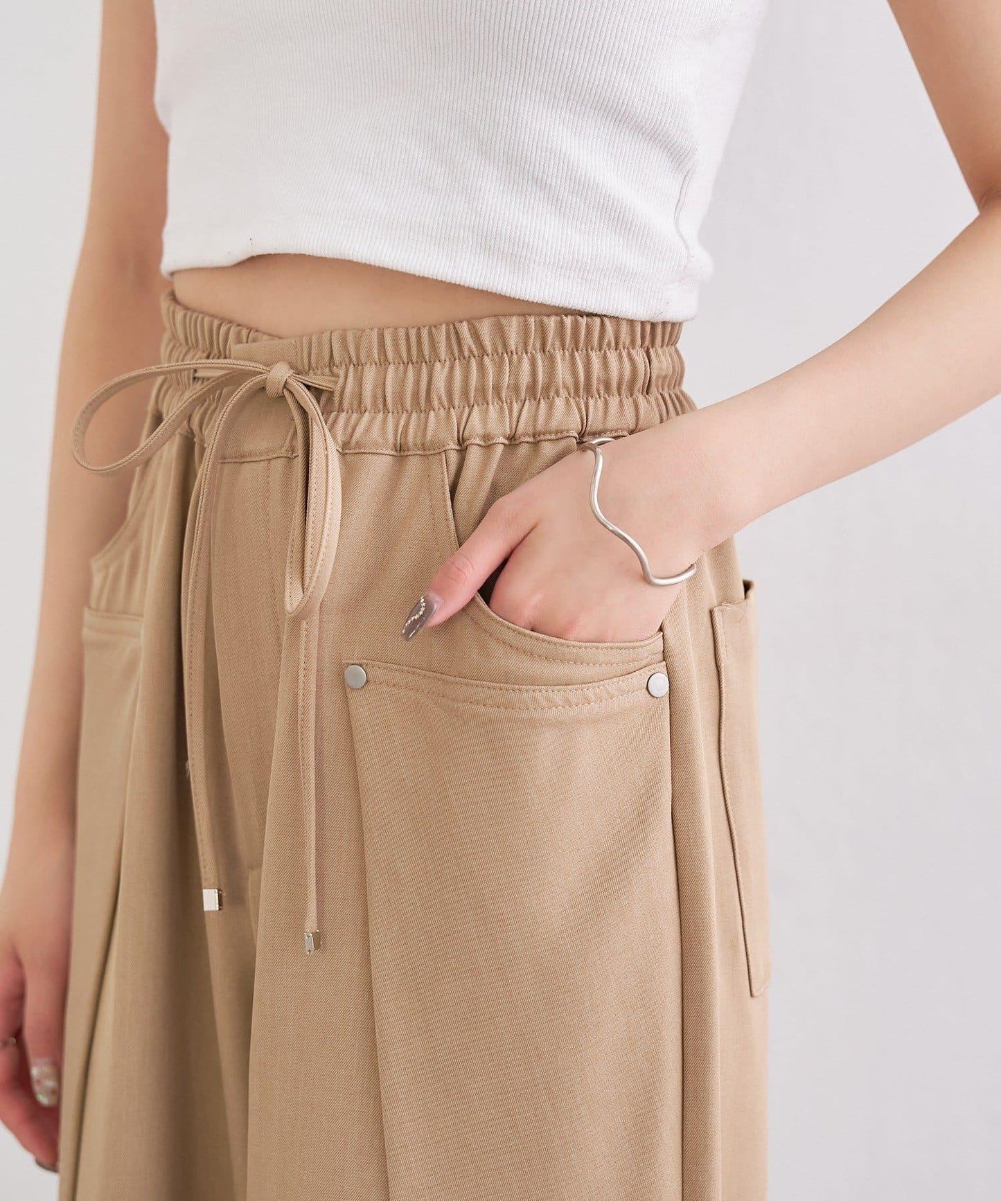 高腰褶皺休閒西裝褲